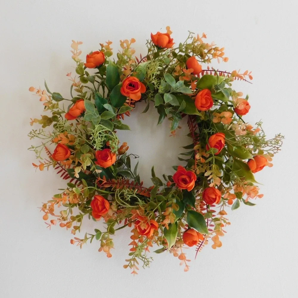 Late Summer Early Fall Small Wreath, Fall Decor Orange Flowers Housewarming gift